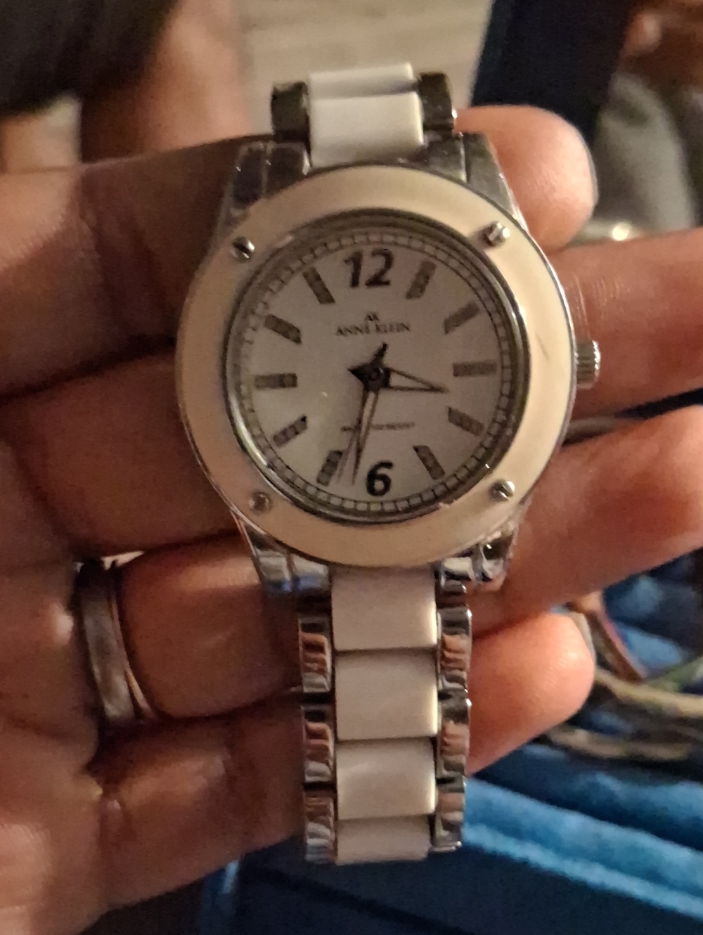 Anne Klein White and Silver Ceramic Link Ladies Watch